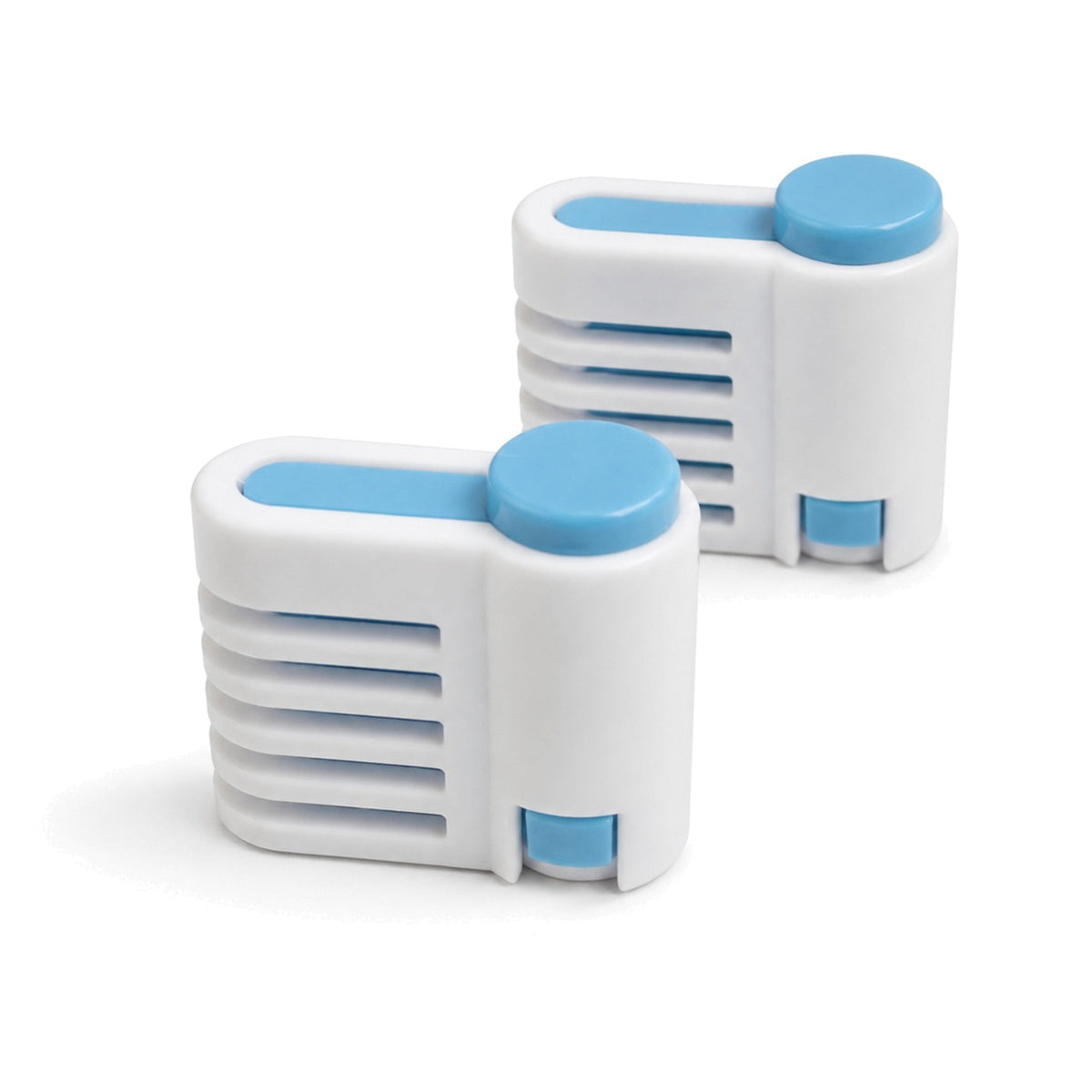 Blue cake leveling guides 2-piece set on white background