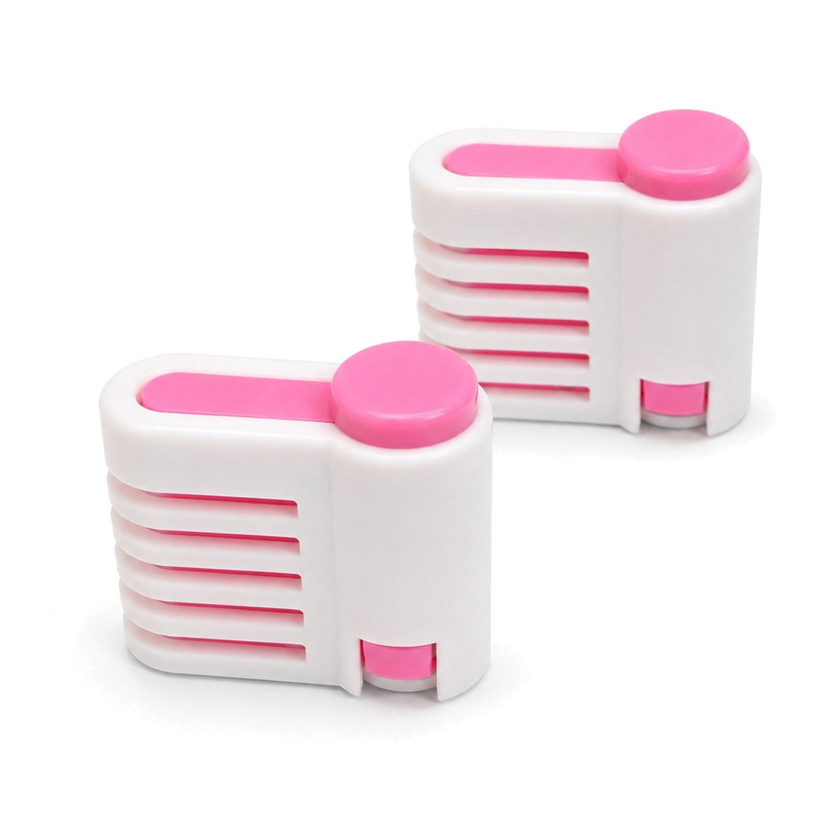 Pink cake leveling guides 2-piece set on white background