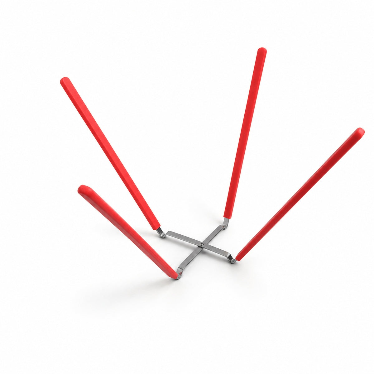 Folding chiffon cake cooling rack in red on a white background
