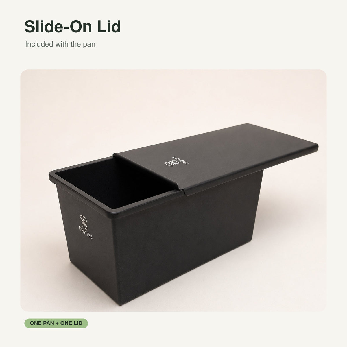 SANNENG SN2196 cast aluminum loaf pan showing the slide-on lid partially open