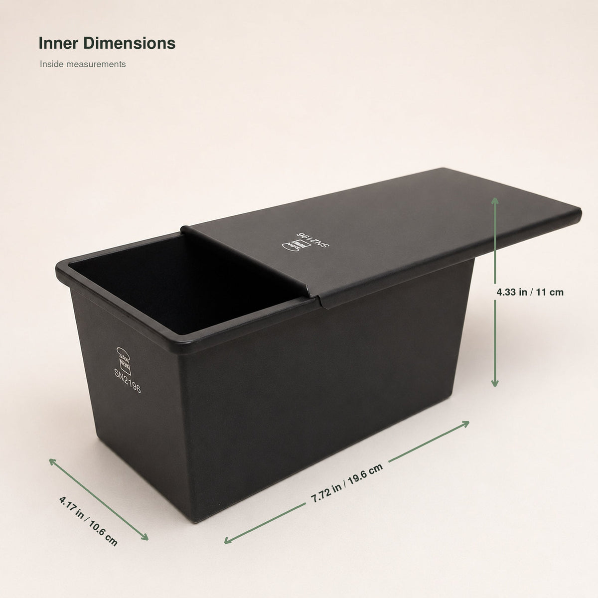SANNENG SN2196 cast aluminum loaf pan inner dimensions 7.72 × 4.17 × 4.33 in