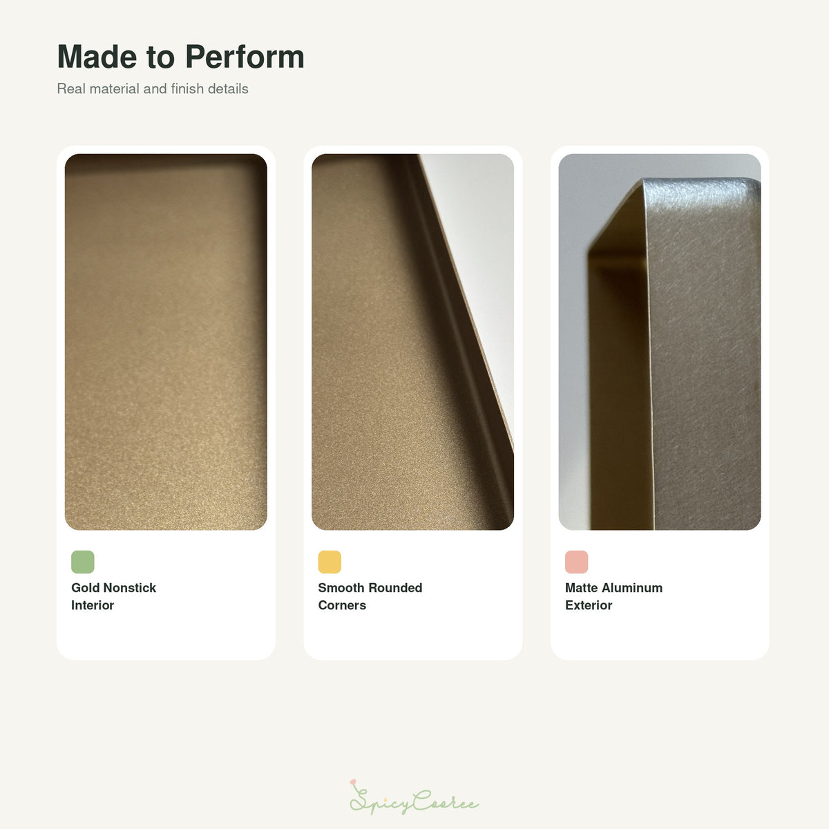 SANNENG square baking pan gold interior and matte aluminum exterior details