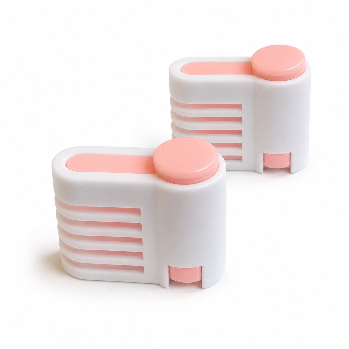 Cake leveling guides 2-piece set in coral pink on white background