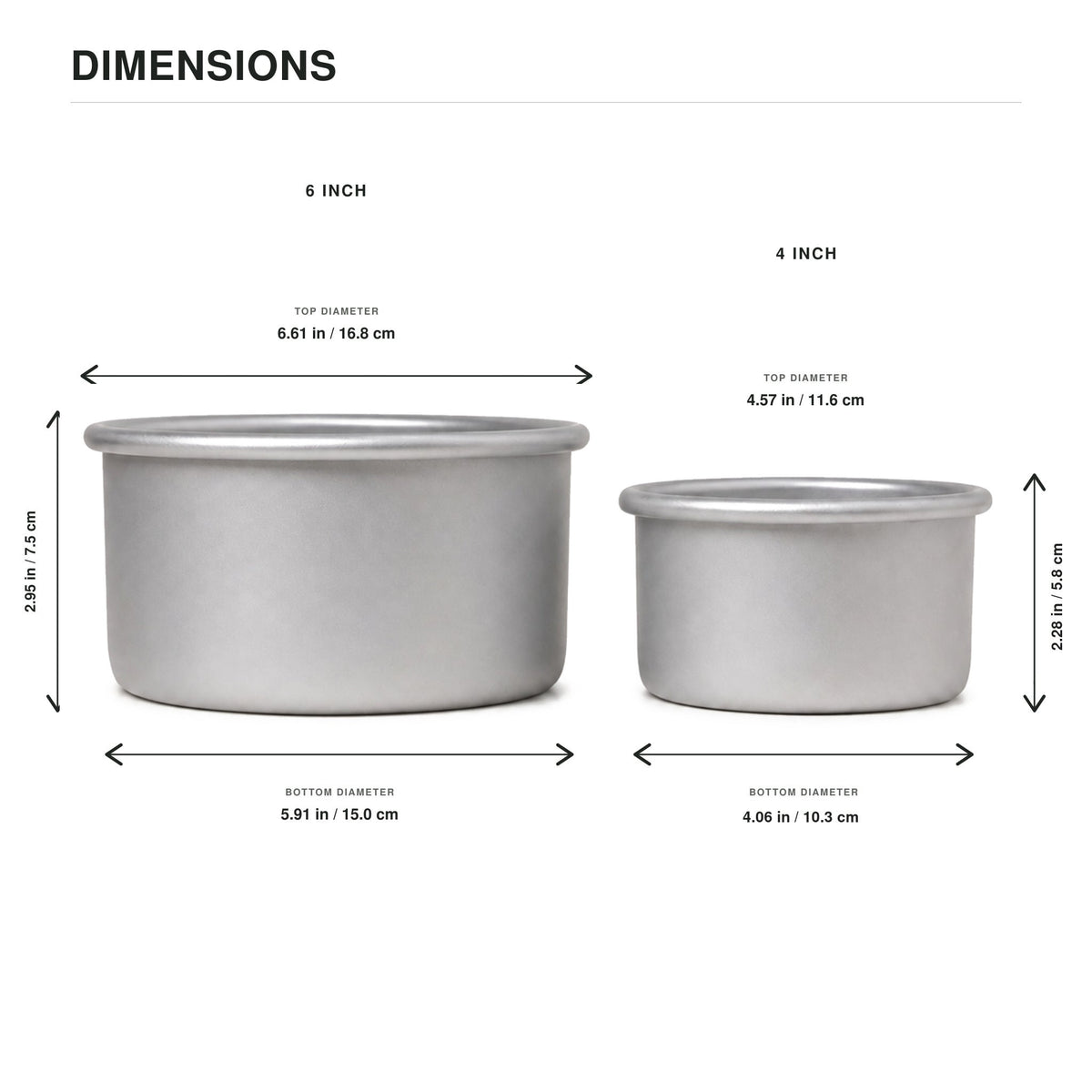 Chiffon cake pan dimensions for 4 in and 6 in removable-bottom pans