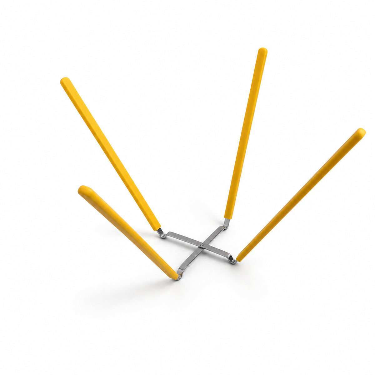 Folding chiffon cake cooling rack in yellow on a white background