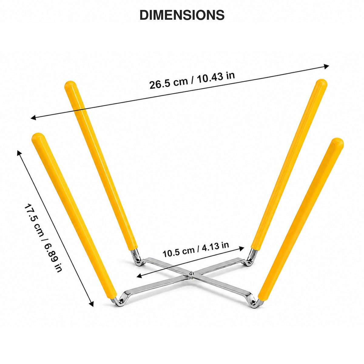 Folding chiffon cake cooling rack with overall dimensions labeled
