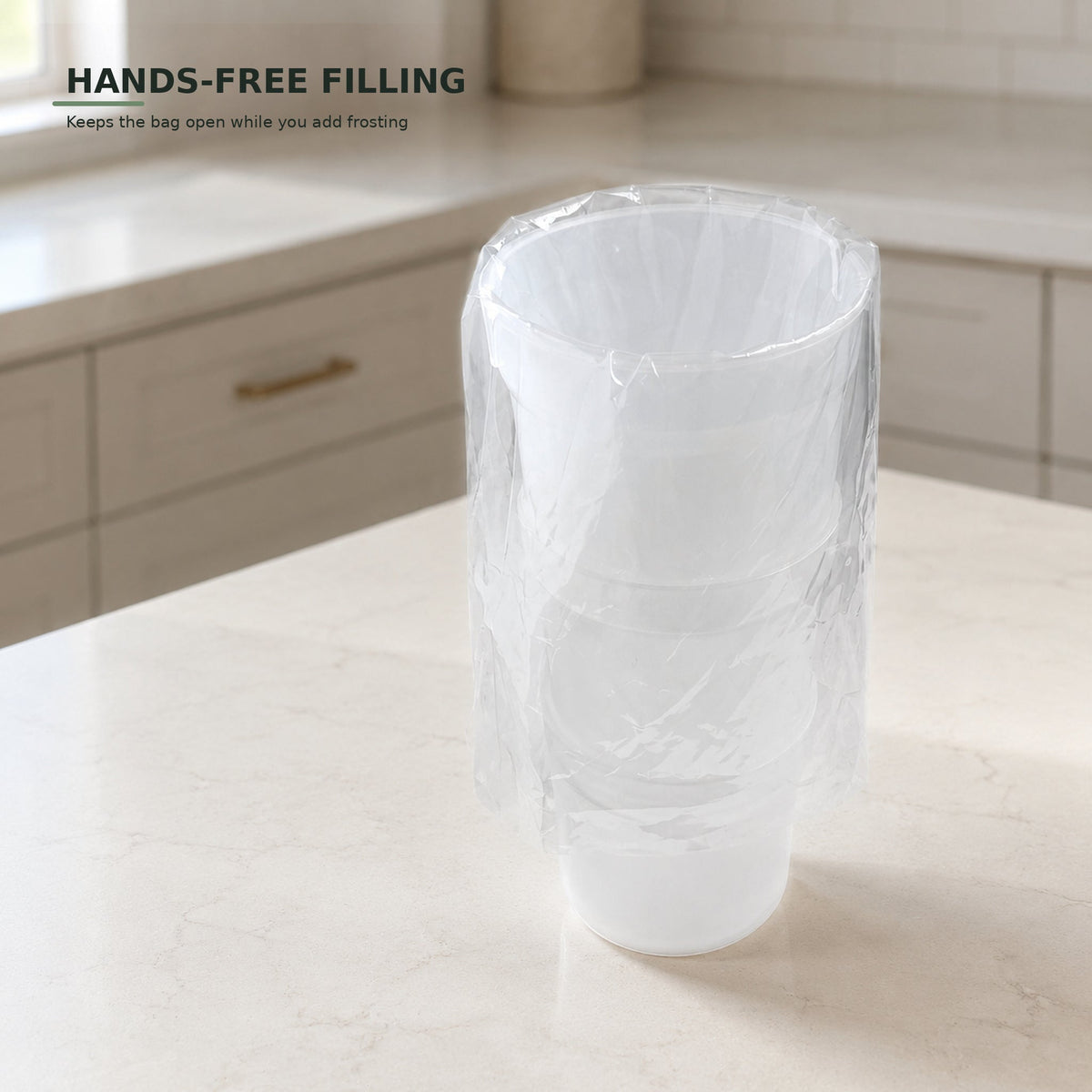 Piping bag holder holding a piping bag for hands-free filling