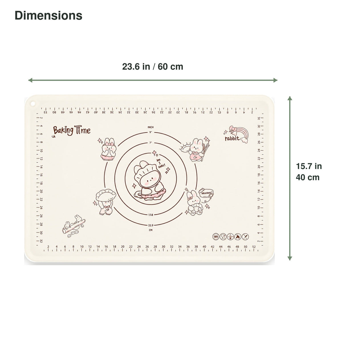 Rabbit silicone pastry mat with 23.6 × 15.7 in dimensions