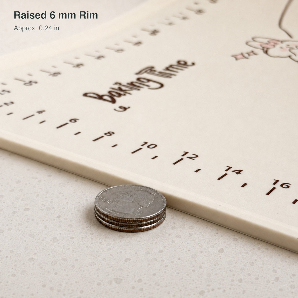 Rabbit silicone pastry mat close-up showing 6 mm raised rim