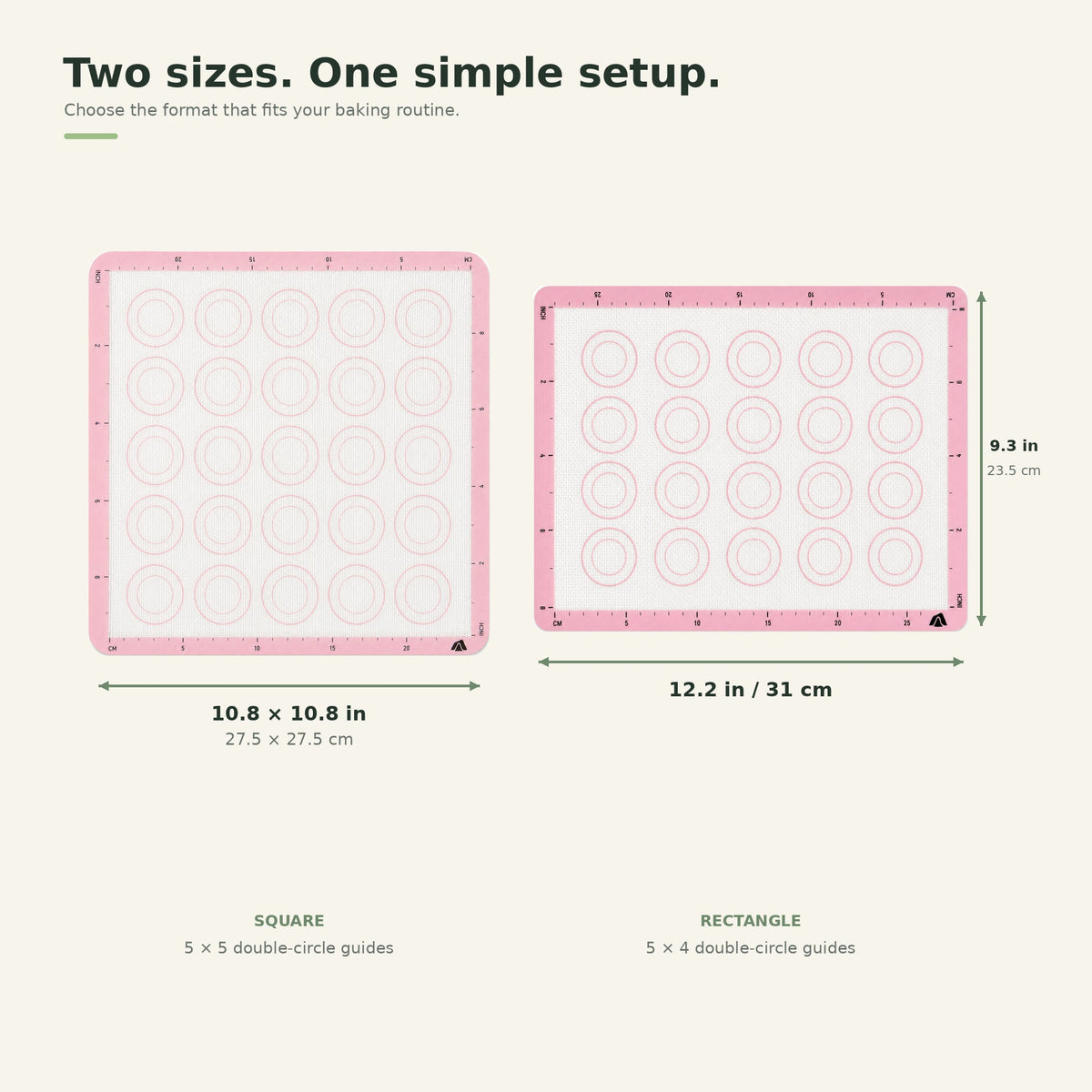 Silicone baking mat size comparison with dimensions