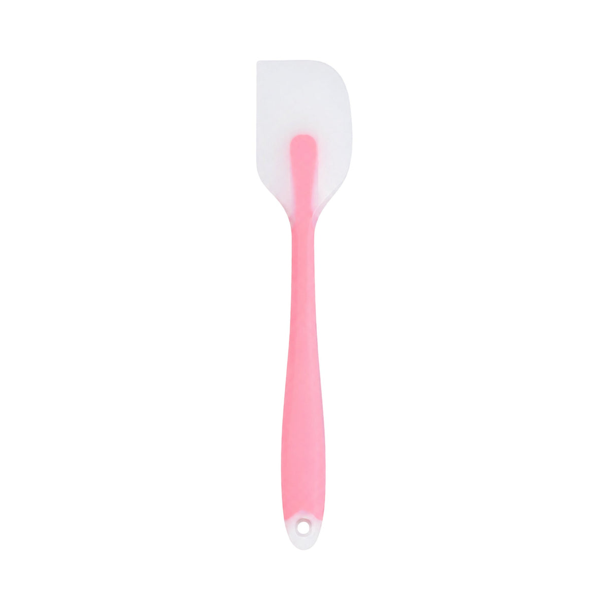 Pink silicone spatula on white background