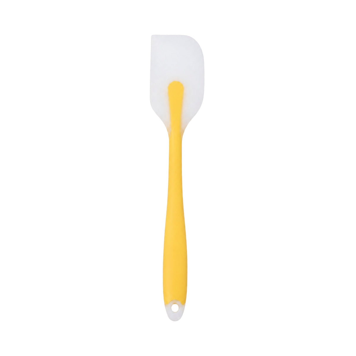 Yellow silicone spatula on white background
